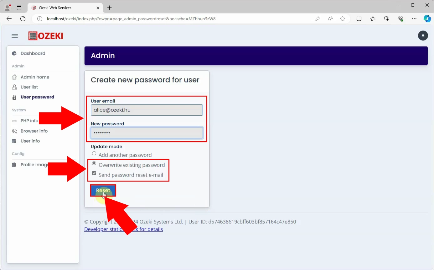 Override existing password for a user