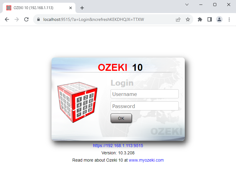 نموذج تسجيل الدخول لبوابة ozeki sms