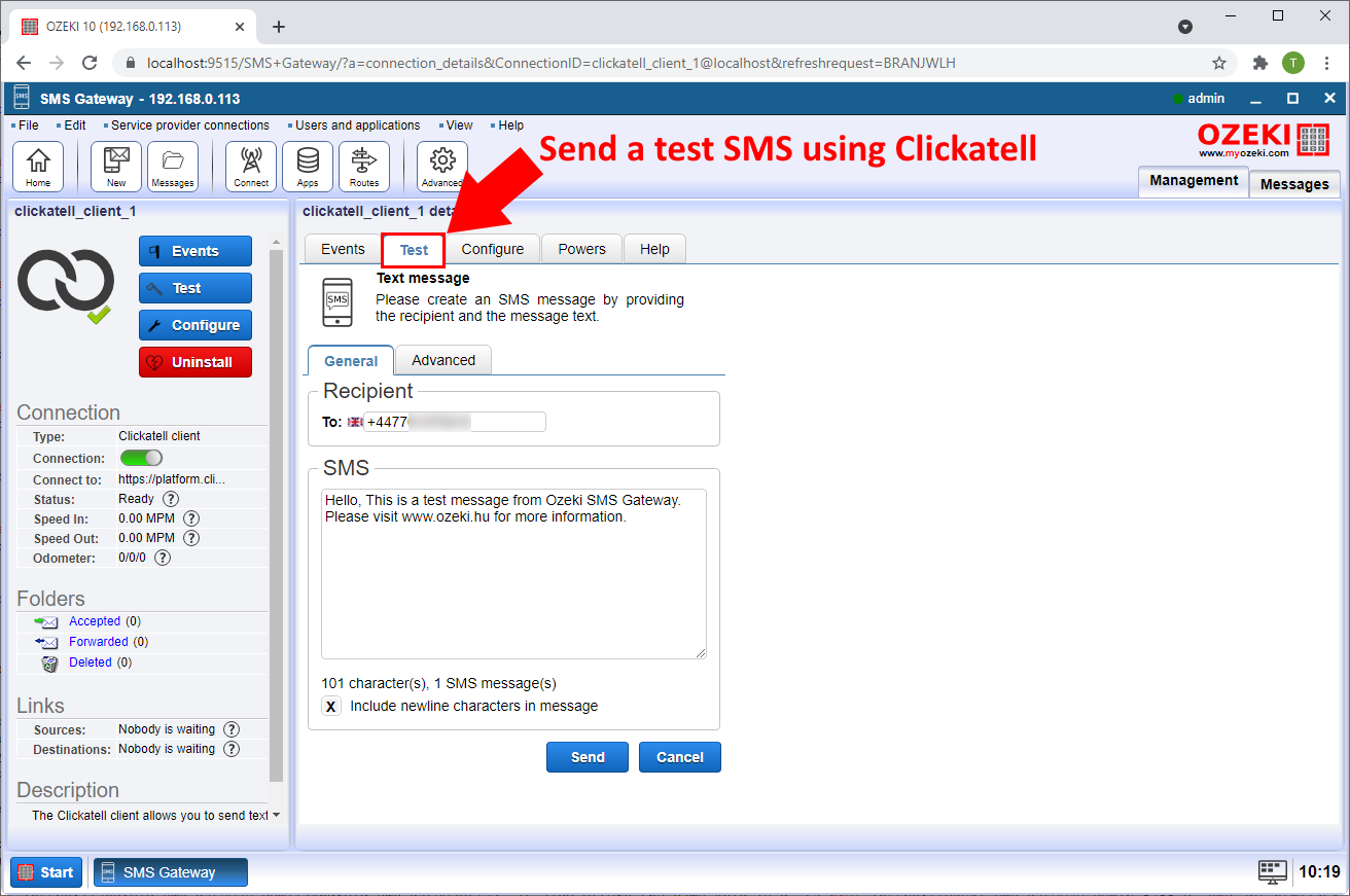 send sms from clickatell
